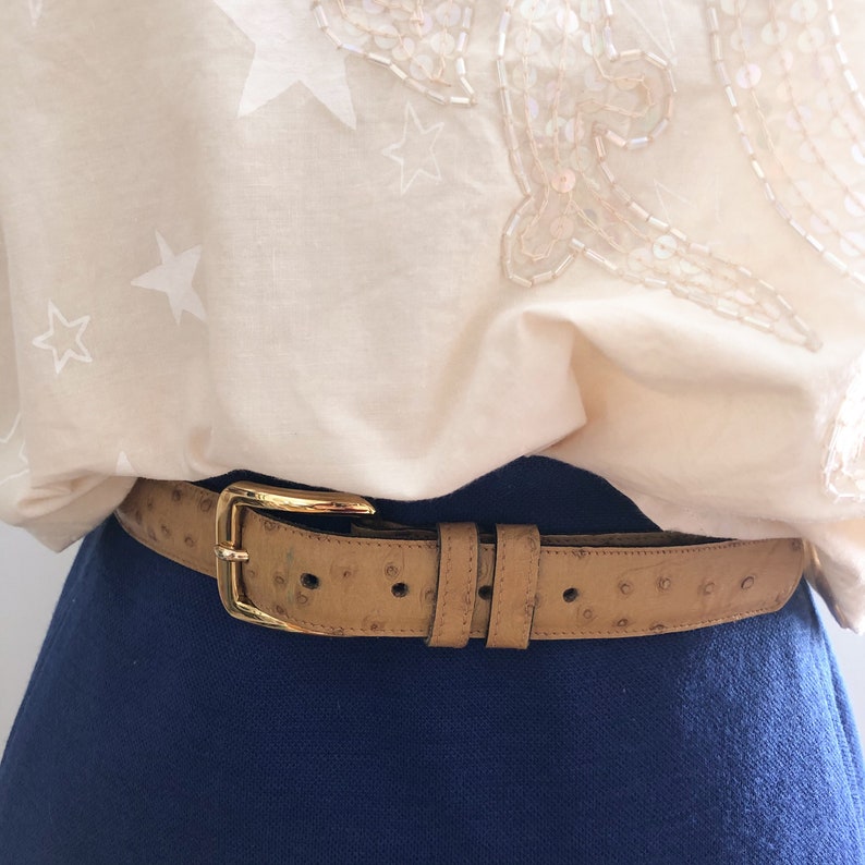 Vintage 80s Tan Faux Ostrich Belt Small image 2