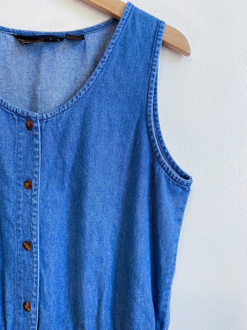 Vintage 90s Button Front Denim Mini Dress Medium image 3