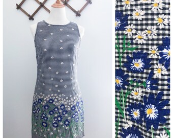 Vintage 90s Daisy Gingham Sleeveless Shift Dress XSmall 2