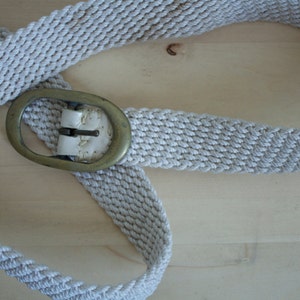 Vintage 1970s White and Brass Rope Belt image 1