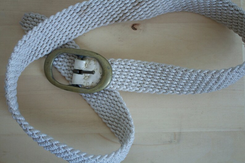 Vintage 1970s White and Brass Rope Belt image 1