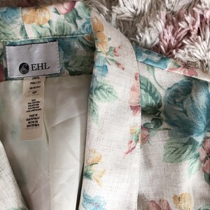 Vintage 90s Cream Linen Floral Blazer Large image 4