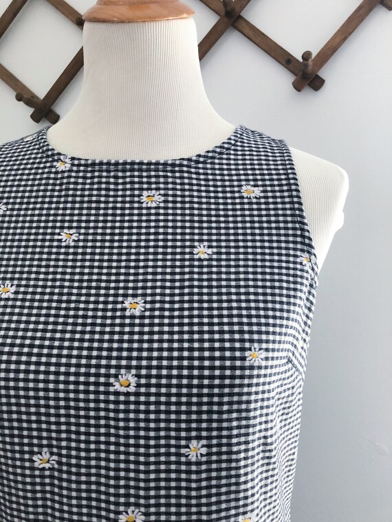 Vintage 90s Daisy Gingham Sleeveless Shift Dress … - image 3