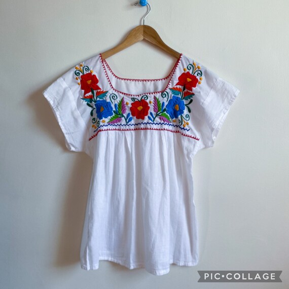 Vintage 80s White Gauze Floral Embroidered Top Medium Etsy
