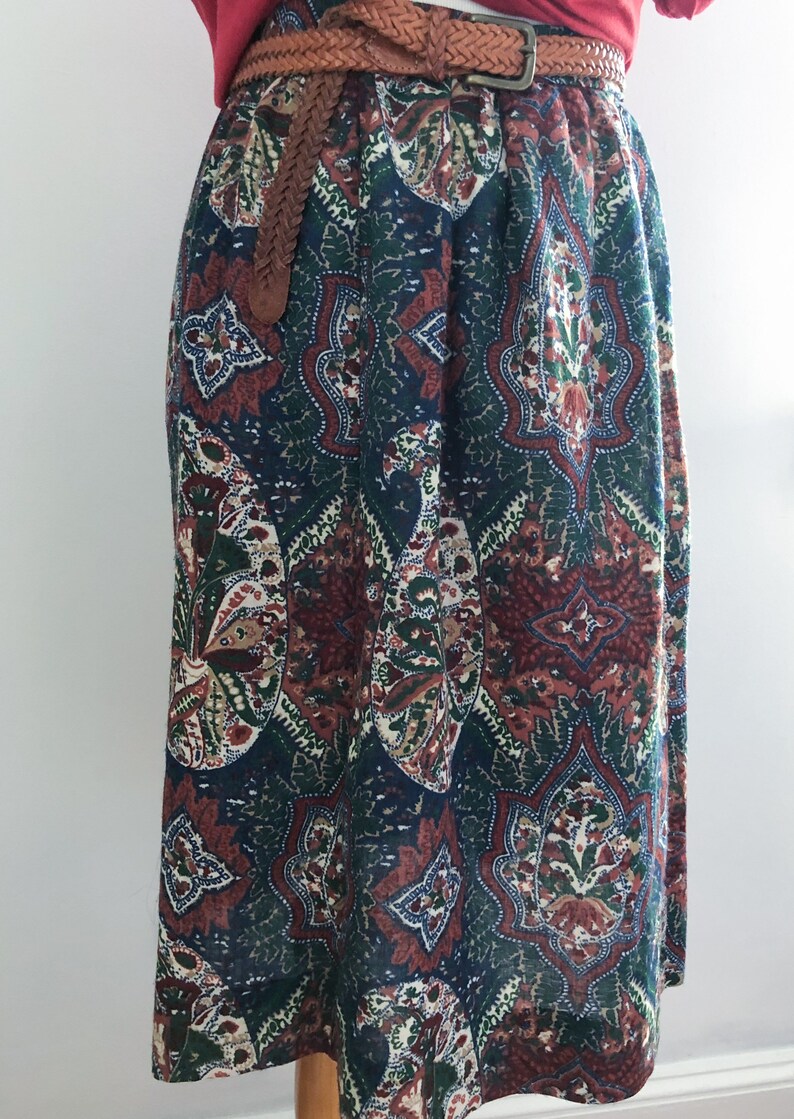 Vintage 70s Blue Green Paisley Midi Skirt Small image 4