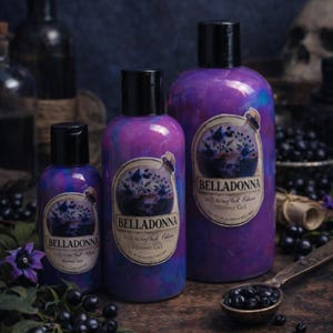 Nettoyant pour le corps BELLADONNA parfumé à la morelle, à la lavande, au bois de santal, à la fève de tonka, à la cerise et à la vanille - gel douche, savon pour les mains image 1