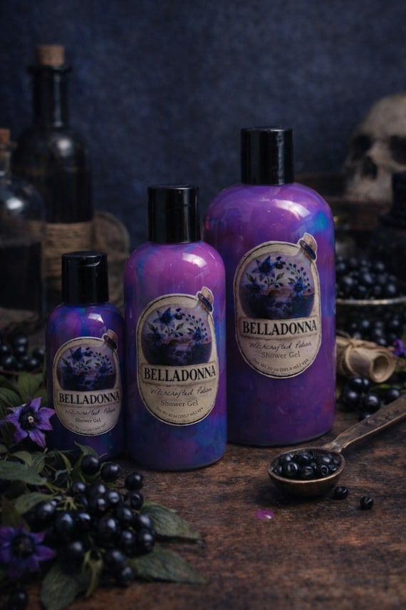 Body Wash BELLADONNA Scented in Deadly Nightshade, Lavender, Sandalwood, Tonka Bean, Cherry, Vanilla- Shower Gel, Hand Soap