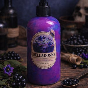 Nettoyant pour le corps BELLADONNA parfumé à la morelle, à la lavande, au bois de santal, à la fève de tonka, à la cerise et à la vanille - gel douche, savon pour les mains image 2