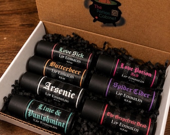 Lip Embalms (Assorted) 0.3 oz, spooky goth lip balms- with Shea Butter and Avocado Oil, Coconut Oil, Jojoba Oil, Castor Oil, Olive Oil