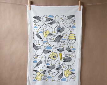 Flour sack tea towel with Stripy Seagulls print