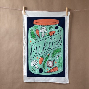 Flour sack tea towel with Pickle print