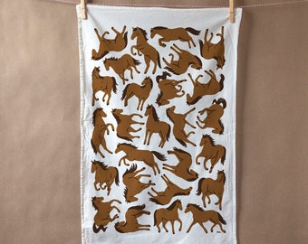 Flour sack tea towel with Floating Horses screen print