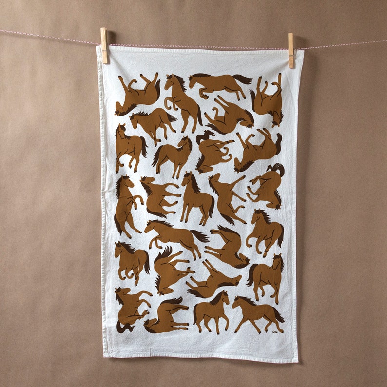 Flour sack tea towel with Floating Horses screen print image 1