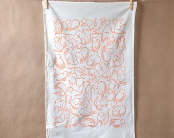 Flour sack tea towel with Floating Cats screen print
