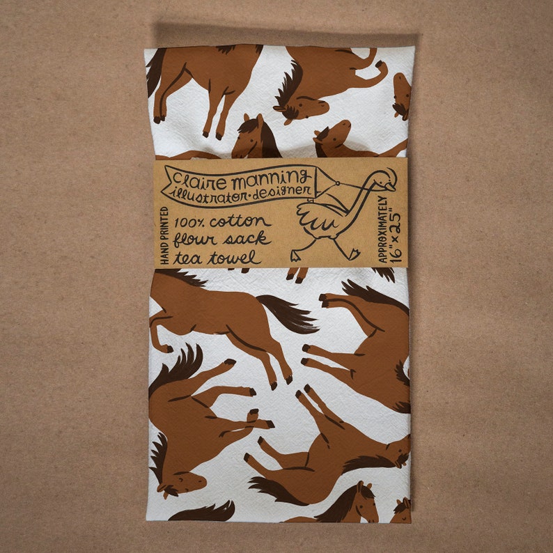 Flour sack tea towel with Floating Horses screen print image 2