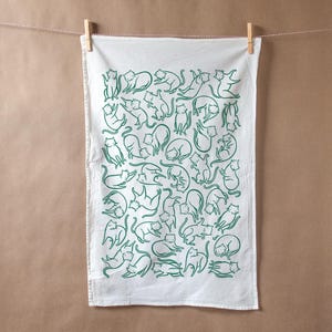 Flour sack tea towel with Floating Cats screen print