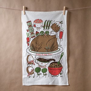 Holiday Turkey Lurkey Time screen printed flour sack tea towel image 1