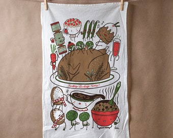 Holiday "Turkey Lurkey Time" screen printed flour sack tea towel