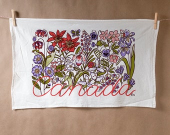 Canadian Wildflowers screen printed flour sack tea towel