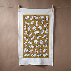Floating Kittens screen printed flour sack tea towel