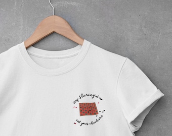 eat your CHECKERS overboard tee . Annie Goolihy shirt . 1987 version