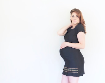 1990s Black Shift Dress: Rose Ribbon Trim, Size Small/Medium