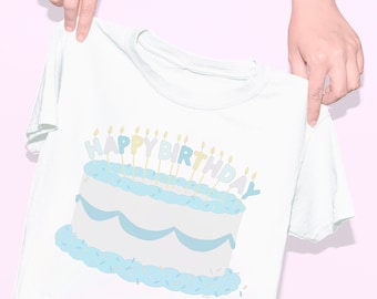 vintage Happy Birthday cake shirt . blue sprinkle frosting dessert tee
