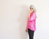 fuchsia PINK sequin blouse . boxy sparkle top .large.extra large.xl