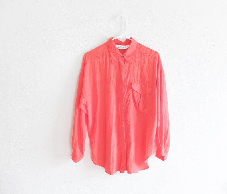 paper thin vintage button down shirt .large .sale s a l e orange red silk blouse