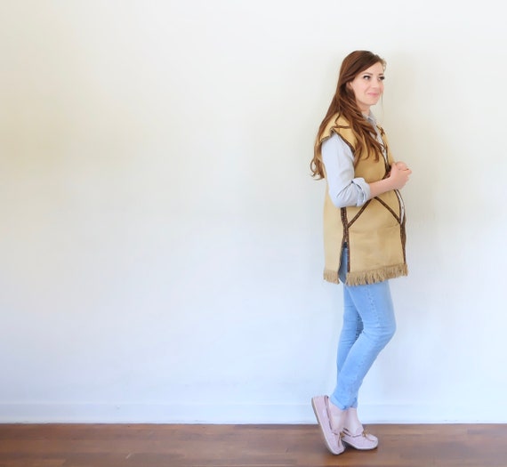 70s boho hippie vest . burlap jute linen lets get… - image 4