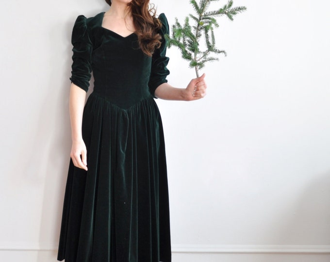 Green Velvet Dress . Dark Spruce Forest Fir .small .sale - Etsy