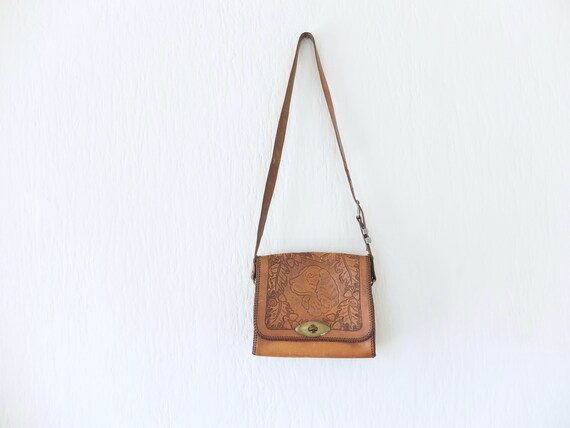 hand tooled leather purse . boho puppy dog cocker