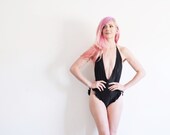 r e s e r v e d plunge front swimsuit . open bust one piece . hey girl .small