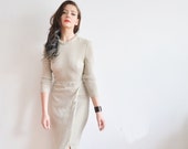 mod silver gown . dramatic cocktail hour dress .medium.large