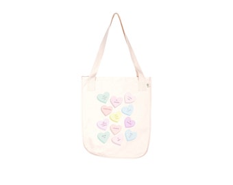 I love you conversation hearts tote bag . valentine organic cotton canvas purse