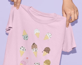 ice cream cone shirt . hand drawn single double scoop tree