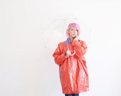 shiny patent red raincoat . radical 1980s DJ Tanner style .large .sale