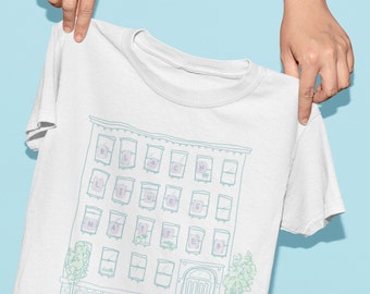 BLACK LIVES MATTER solidarity illustration shirt . pastel apartment building drawing