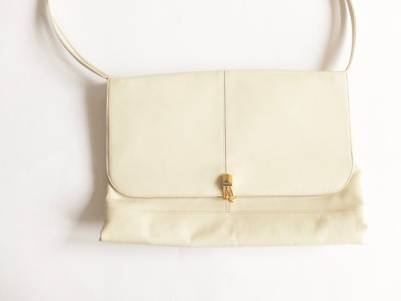 pale ivory leather shoulder purse . delicate gold… - image 3