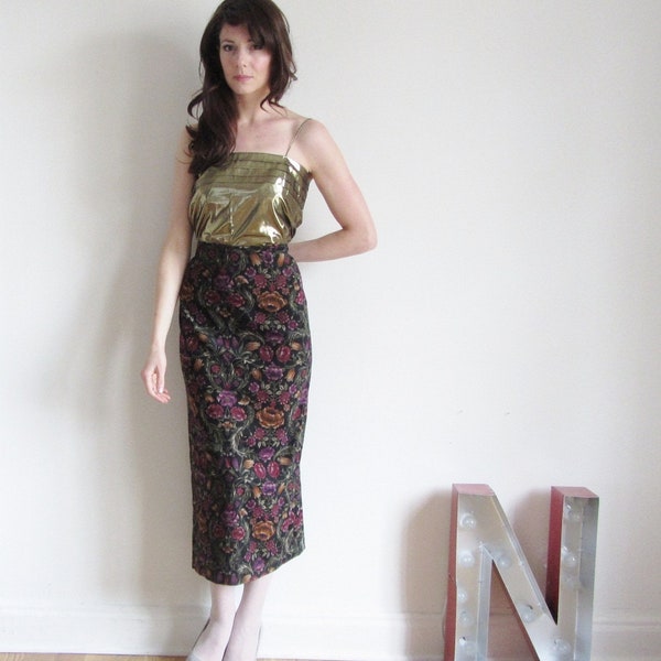 dark floral velvet skirt . noir rose garden .large .sale s a l e