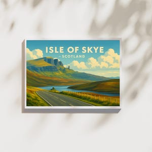 Isle of Skye Scotland Travel Print – Storr Roadtrip Vintage Poster Wall Art -  Scottish highlands Mountain Wall Art Print