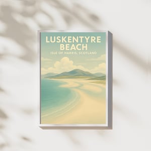 Luskentyre Beach Isle of Harris Print | Scotland Wall Art | Vintage Style Outer Hebrides Poster | Scottish Coastal Landscape Artwork