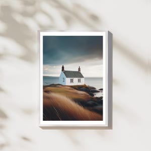 Moody Cottage by the Sea Print | Scotland Inspired | Stunning Coastal Decor | Art Print , Poster | Landscape and Travel Art