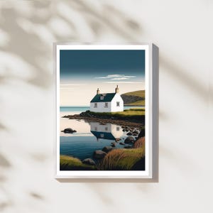 Colourful Cottage by the Sea Print | Scotland Inspired | Stunning Coastal Decor | Art Print , Poster | Landscape and Travel Art