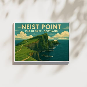 Neist Point Lighthouse Poster Isle of Skye Scotland  Wall Art Print, Vintage Retro Travel Poster, Scottish Landscape Highlands