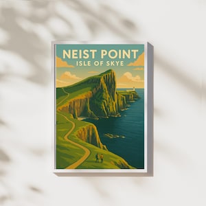 Neist Point Lighthouse Poster Isle of Skye Scotland  Wall Art Print, Vintage Retro Travel Poster, Scottish Landscape Highlands