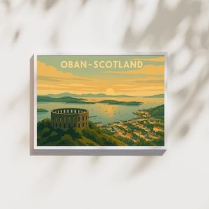 Oban Scotland Print | Vintage Style Travel Poster | Scottish Coastal Town Wall Art | Harbour Landscape Artwork | Highlands Decor