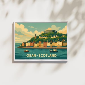 Oban Scotland Print | Vintage Style Travel Poster | Scottish Coastal Town Wall Art | Harbour Landscape Artwork | Highlands Decor