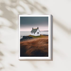 Moody Cottage by the Sea Print | Scotland Inspired | Stunning Coastal Decor | Art Print , Poster | Landscape and Travel Art