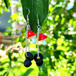 Mushroom Charm Earring Set: Loop Earplugs, Sterling Silver Hooks